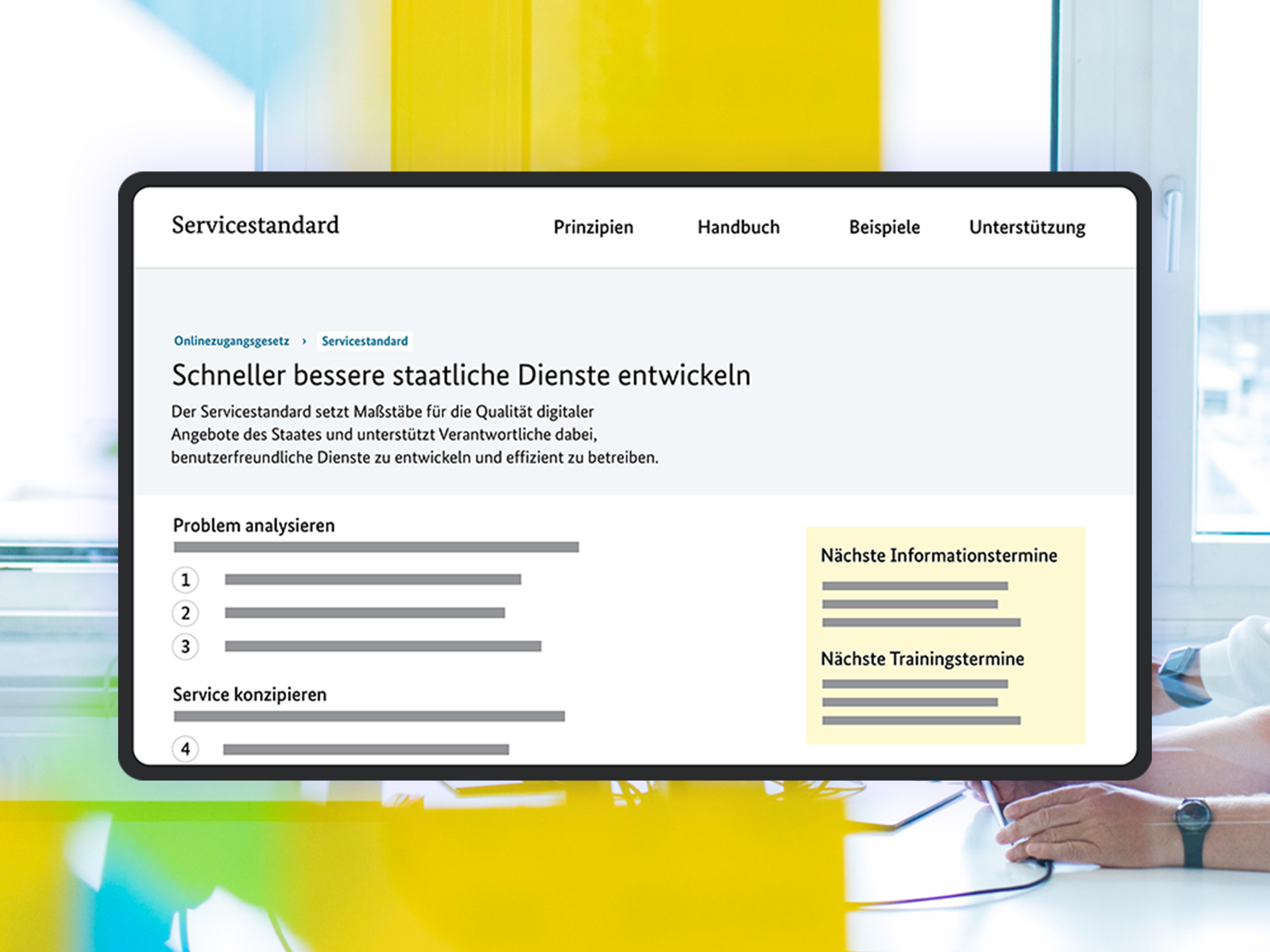 A mock-up of the “Service Standard” project. The title is “Developing better government services faster.”