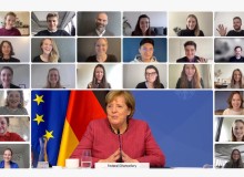 Screenshot vom Online-Meeting mit der Bundeskanzlerin Dr. Angela Merkel beim DigitalService.